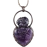 SUNYIK Natural Heart Crystal Pendant Necklace for Women Men, Raw Amethyst Charm Pendant with Adjustable Chain