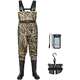 TIDEWE Bootfoot Chest Wader, 2-Ply Nylon/PVC Waterproof Fishing Hunting Waders with Boot Hanger for Men Women Green Brown