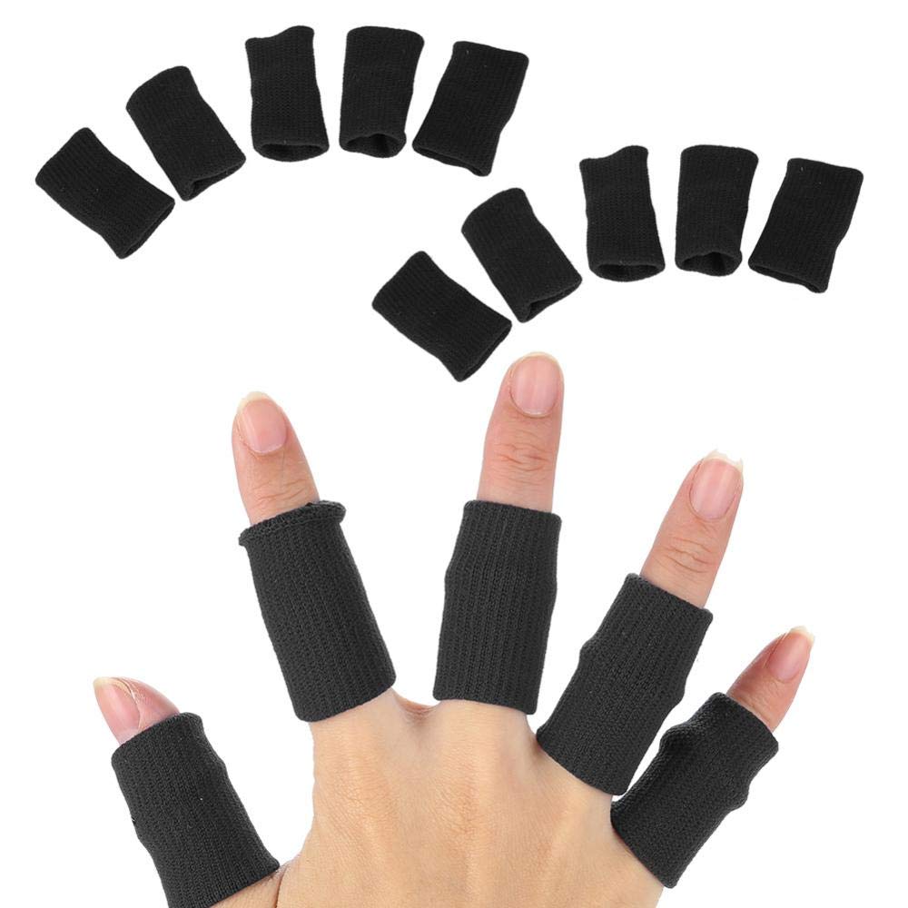 Finger Protector Sleeve, 10Pcs Stretchy Flexible Fingers Splint Support Finger Protector Sports Aid Arthritis Band Wraps(Black)