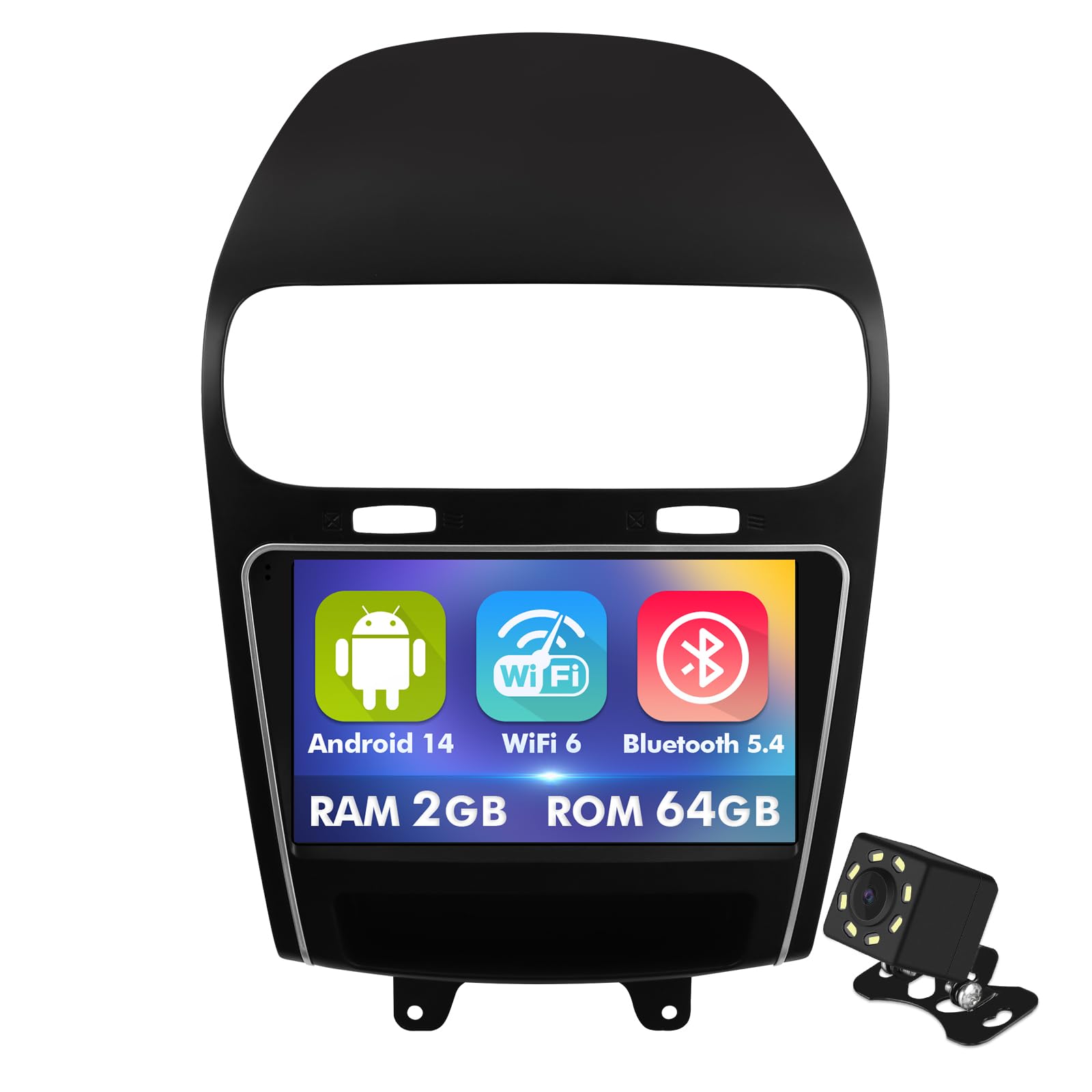Photo 1 of 9 Inch IPS Touchscreen Android 14 Car Stereo for Dodge Journey 2011-2019 with Wireless CarPlay & Android Auto 2+64GB Car Radio, Support WiFi 6, Bluetooth,5.4, Backup Camera, SWC