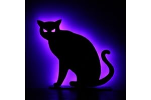 RoseCraft Halloween Decorations, Black Wooden Cat Tabletop Decoration Sign with Lights, for Halloween Home Farmhouse Indoor Party Decor.