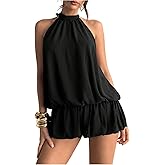Floerns Women's Y2k Summer Halter Dress Tie Open Back Sleeveless Ruffle Hem Bubble Going Out Mini Dresses