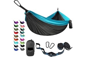 Gold Armour Camping Hammock - Portable Hammock Single Hammock Camping Accessories Gear for Outdoor Indoor Adult Kids, USA Based Brand (Gray & Blue)