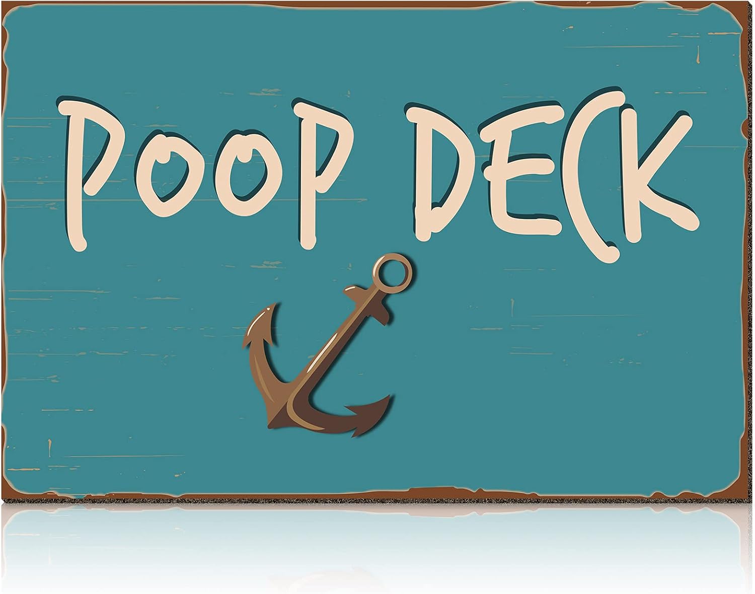 Jetec Poop Deck Sign Nautical Nursery Wall Decor Rustic Beach Bathroom Wood Sign Vintage Style Poop Deck Sign Nautical Decor Ocean Coastal Theme Decor for Home Nursery Decor, 11.8 x 7.8 Inch