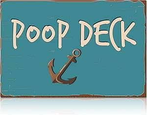 Jetec Poop Deck Sign Nautical Nursery Wall Decor Rustic Beach Bathroom Wood Sign Vintage Style Poop Deck Sign Nautical Decor Ocean Coastal Theme Decor for Home Nursery Decor, 11.8 x 7.8 Inch