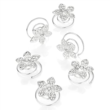 Amazon Com Set Of 6 Silver Flower And Crystal Centre Silver Hair