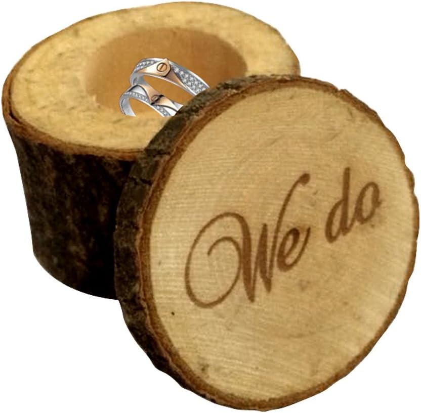 Fewear Wood Wedding Ring Box, Wedding Ring Bearer, Wedding Box for Rings, Rustic Ring Box, Personalized Retro Wedding Ring Box Holder Shabby Chic Rustic Wooden Bearer Box (Brown B)
