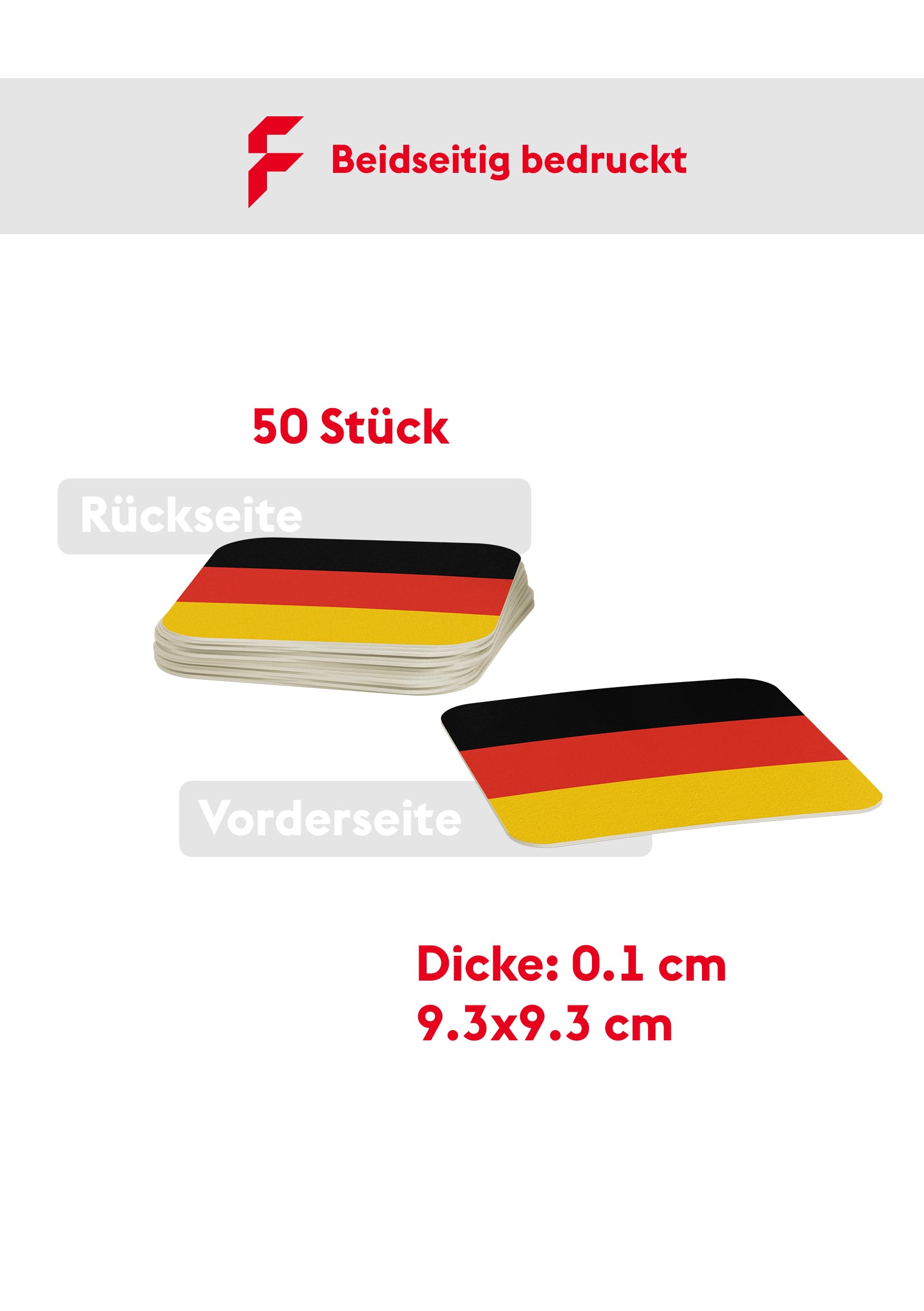 Untersetzer für Gläser I Deutschland Bierdeckel (50 Stück) aus Pappe eckig (9,3cm x 9,3cm) I WM 2026 Tischdeko mit Deutscher Flagge 2