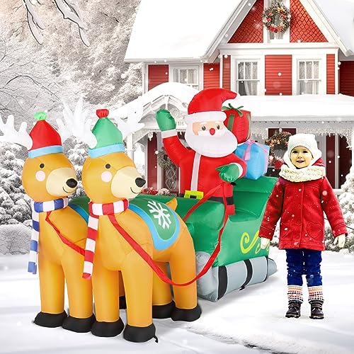 VINGLI 7ft Tall Christmas Santa Sleigh Inflatable, Blow Up Yard