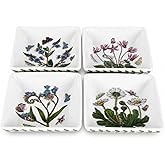 Portmeirion Botanic Garden 3" Mini Square Dish (Set of 4), Assorted Florals Motif - Durable Porcelain with Chip-Resistant Glaze, Dishwasher, Microwave, Oven Safe - Stylish Bakeware &amp; Serveware