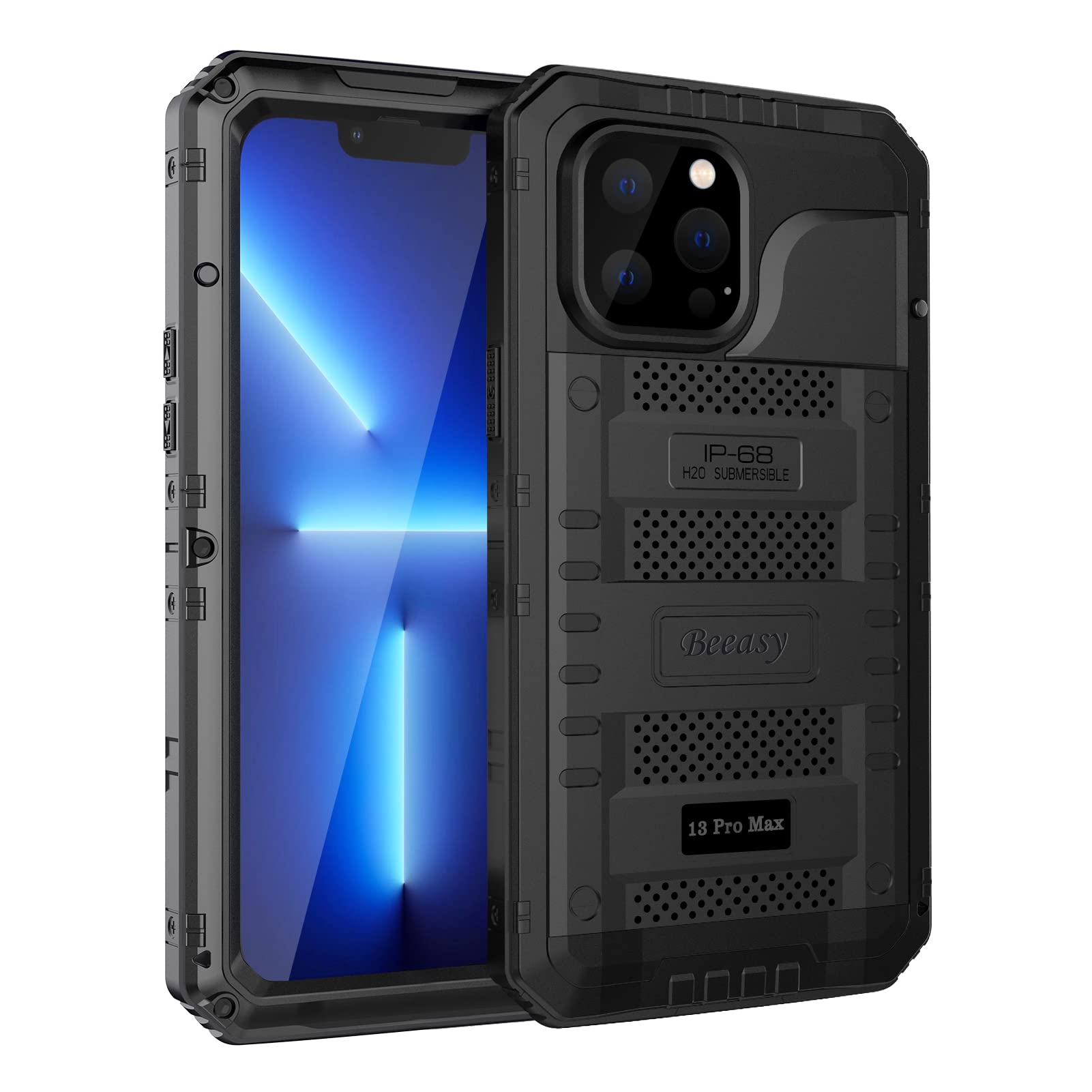 Beeasy for iPhone 13 Pro Max Case Waterproof Heavy Duty Shockproof Tough Metal Armour Cover Dustproof Built-in Screen Protector, 360 Full Body Military Protective Rugged Case for 13 Pro Max 6.7”
