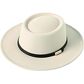 Punctualgood Fedora Hat for Men Women, Vintage Wide Brim Flat Top Hat with Belt Winter Warm Adjustable Pork Pie Jazz Cap