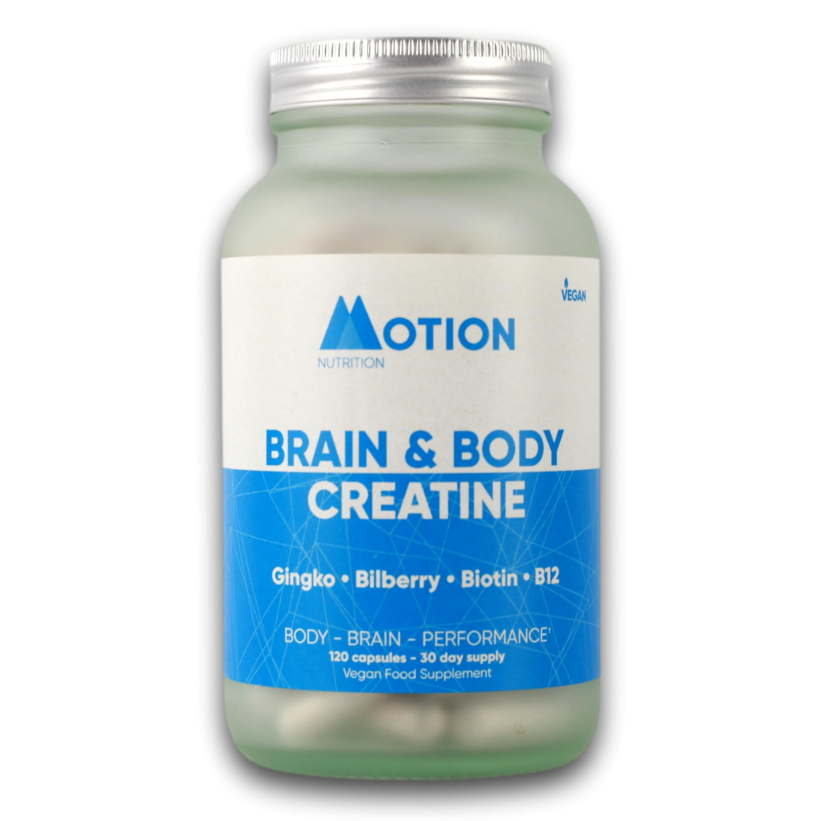 Motion Nutrition Brain & Body Creatine - Creatine Capsules for Increased Power, Speed + Mental Performance - Perfect for Sprint/Power-Based Exercise - Improves Psychological Function (120 Capsules)