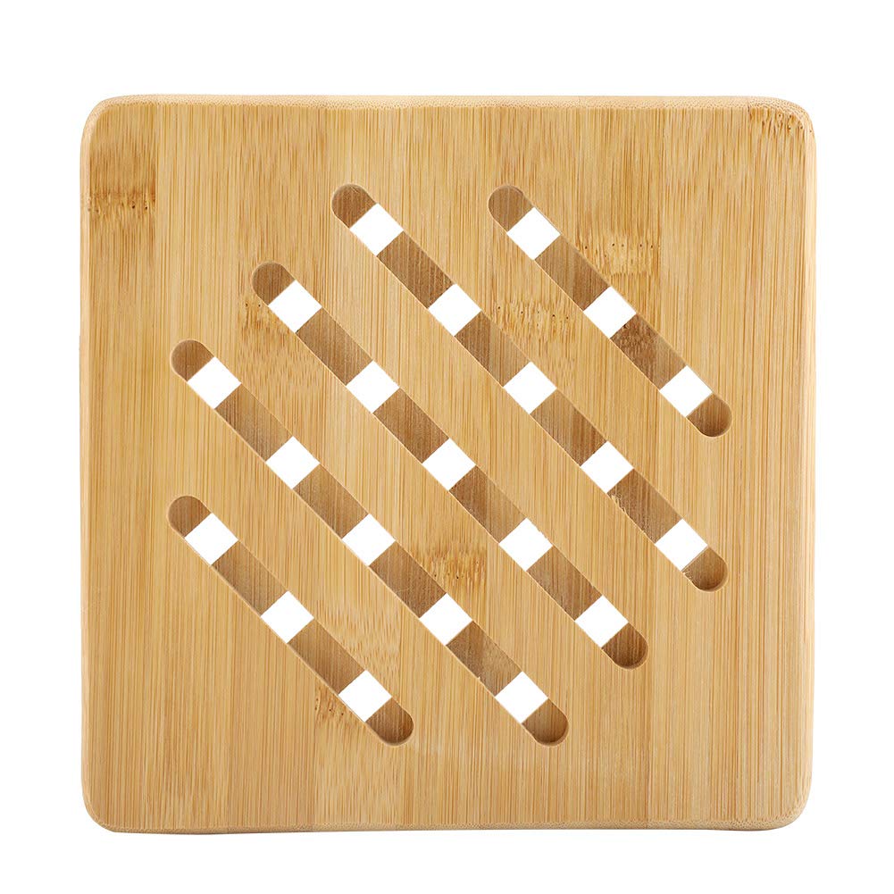 Practical Trivet Mat Hot Pad Pot Holders Heat Insulation Pads Square Grid Bamboo Placemat Heat Resistant Table Mats for Tabletops Counters Home Decoration(#2)