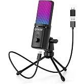 FDUCE M160 USB Gaming Microphone for PC, RGB Condenser Computer Mic | Desktop Mic with Tripod Stand, Quick Mute, Gain &amp; Headphone Jack for Streaming, Podcasting, Gaming, Twitch, YouTube, PS5
