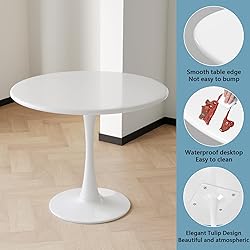 Recximi White Round Dining Table for 2, 24 Inch