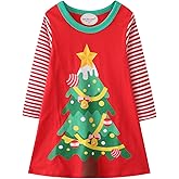HILEELANG Girl Christmas Dress Winter Long Sleeve Red Outfits Clothes Cotton Causal Shirt Party Dresses 8 Years