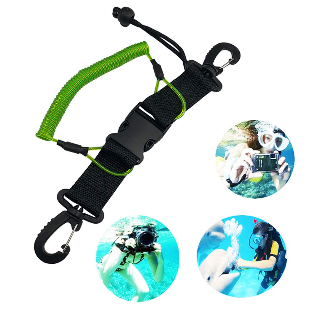 teyiwei Diving Deluxe Camera Lanyard with Heavy Duty Clips,Heavy Duty Scuba Diving Lanyard Stainless Steel Carabiner Clips Quick Release Buckle Coil Lanyard for Dive Cameras and Lights