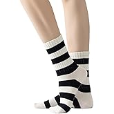 Yoga Pilates Socks with Grips for Women Non Slip Striped Cushioned Crew Socks for Barre Ballet Dance