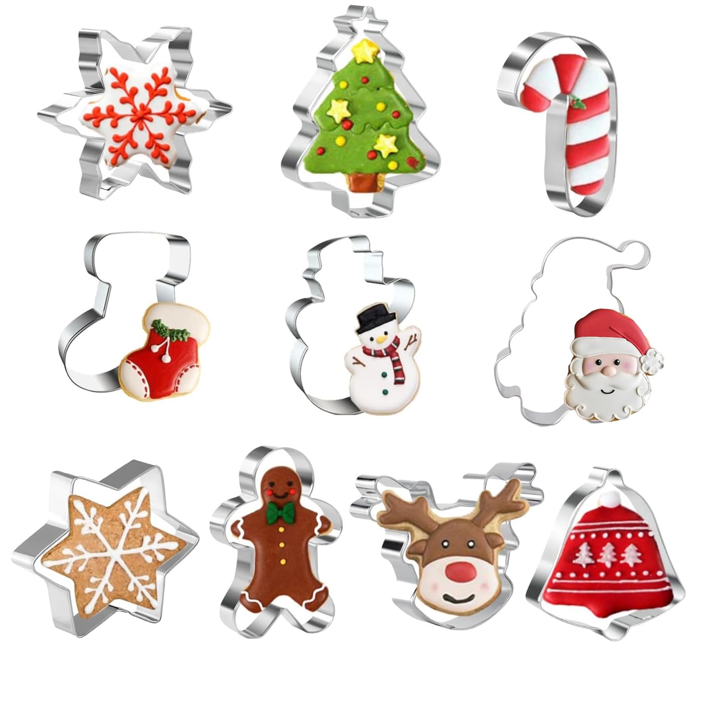 Cookie Cutter Set - Gyvazla 10PCS Cookie Cutter Stainless Steel Snowflake, Tree, Gingerbread Boy, Star & More Shapes for Christmas Holiday