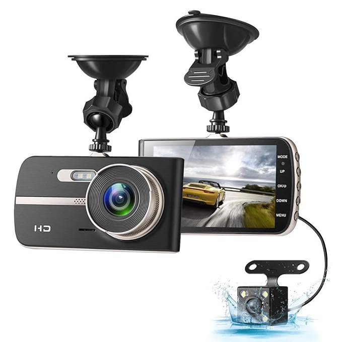 EIVOTOR, Dash Camera 1080P, Auto Kamera DVR 4 Zoll LCD-Bildschirm Full HD 140°Dual DashCam Vorne Hinten Weitwinkel Car Record