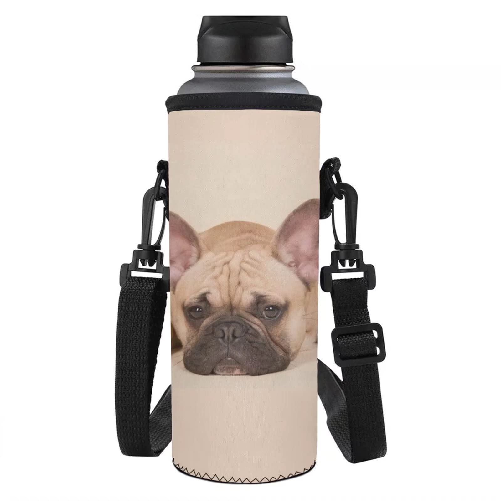 SEANATIVE French Bulldog Print Portable Water Bottle Sleeve Case Insulated Bottle Holder with Shoulder Strap for Kids