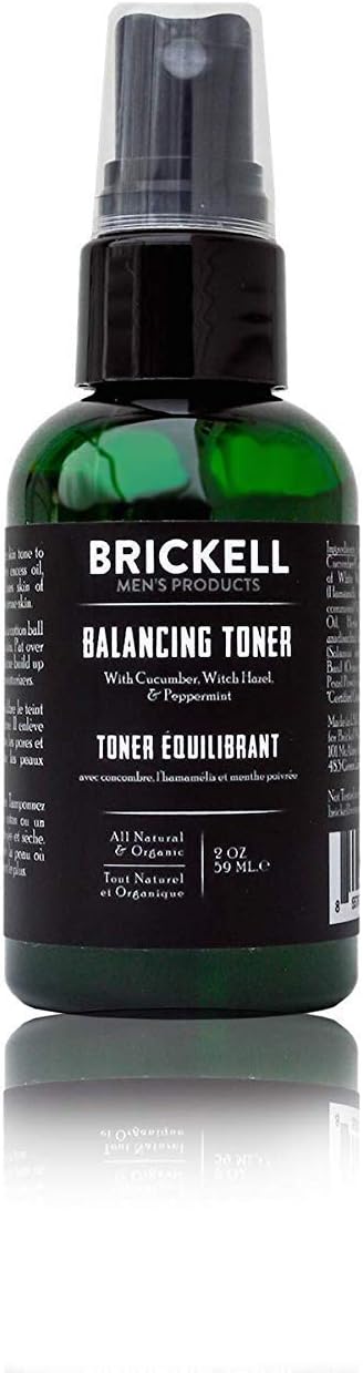 Brickell Men's Balancing Toner for Men Natural and Organic Alcohol-Free Cucumber, Mint Facial Toner with Witch Hazel, 59 ml, Scented
