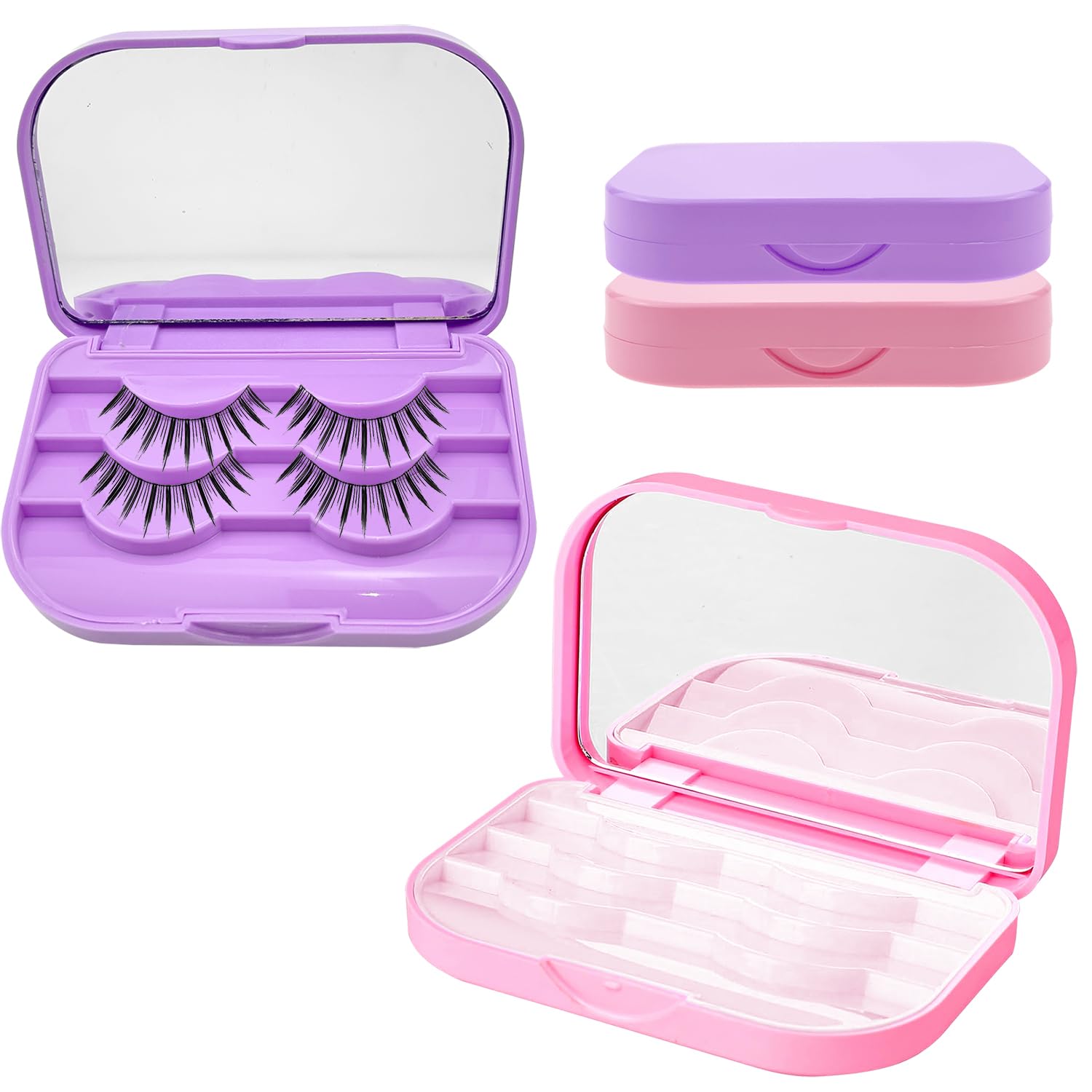 Jaczora 2 PCS Eyelash Case - 3 Layer With Makeup Mirror, Portable Empty Storage Box for Travel, Organizer for Women Girls