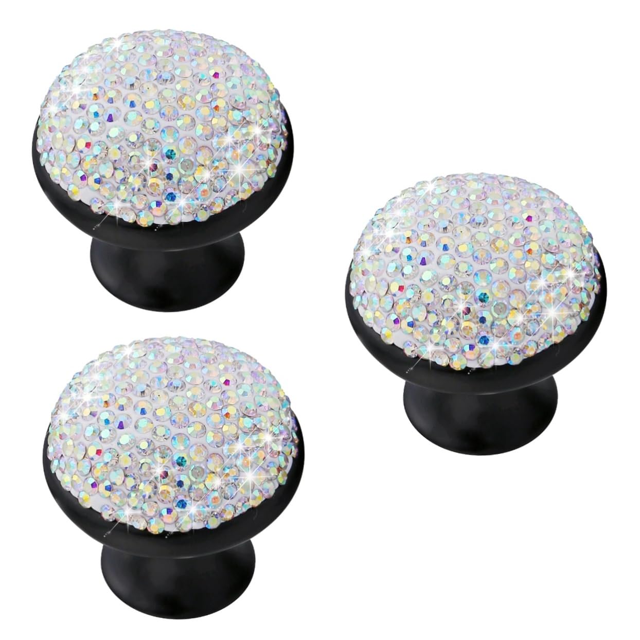 HOMSFOU Rhinestone Mushroom Drawer Knobs with Screws Black Alloy Cabinet Door Handles for Kitchen Cupboard Wardrobe Furniture Decorative Hardware 1.46X4.13X1.38In