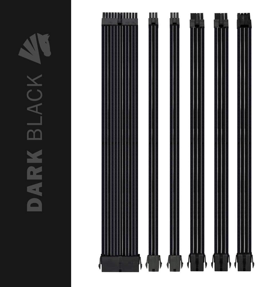 Asiahorse Customization Mod Sleeve Extension Power Supply Cable Kit 18AWG ATX/EPS/8-pin PCI-E/6-pin PCI-E (Black)