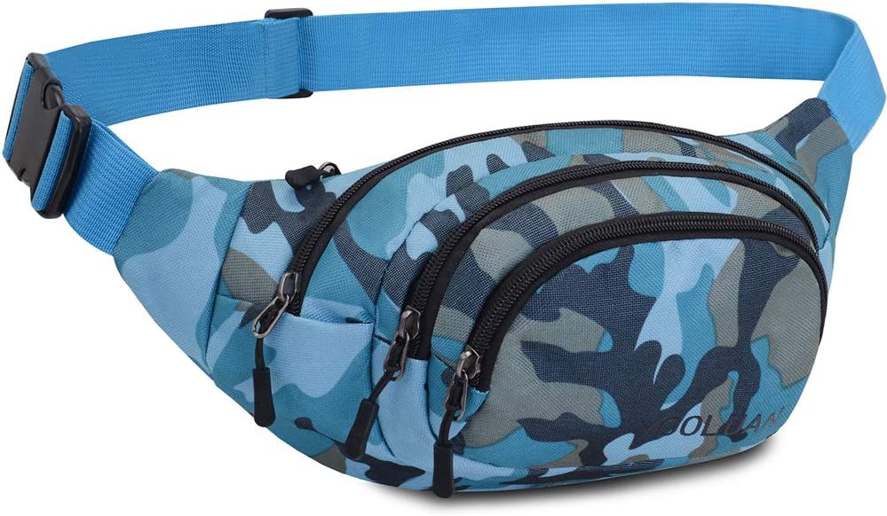 YooluanWaterproof Bum bag Waist Fanny Packs 4 Zip Pockets Travel Hiking Outdoor Sport Running Belt Holiday Doggy Bag Money Hip Pouch (Blue)