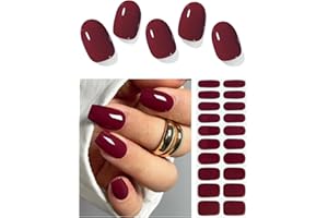 AutyaMee Semi Cured Gel Nail Strips (Burgundy Red), 20 Pcs Gel Nail Wraps, Stickers, UV Light Required, Salon Quality, Long Lasting