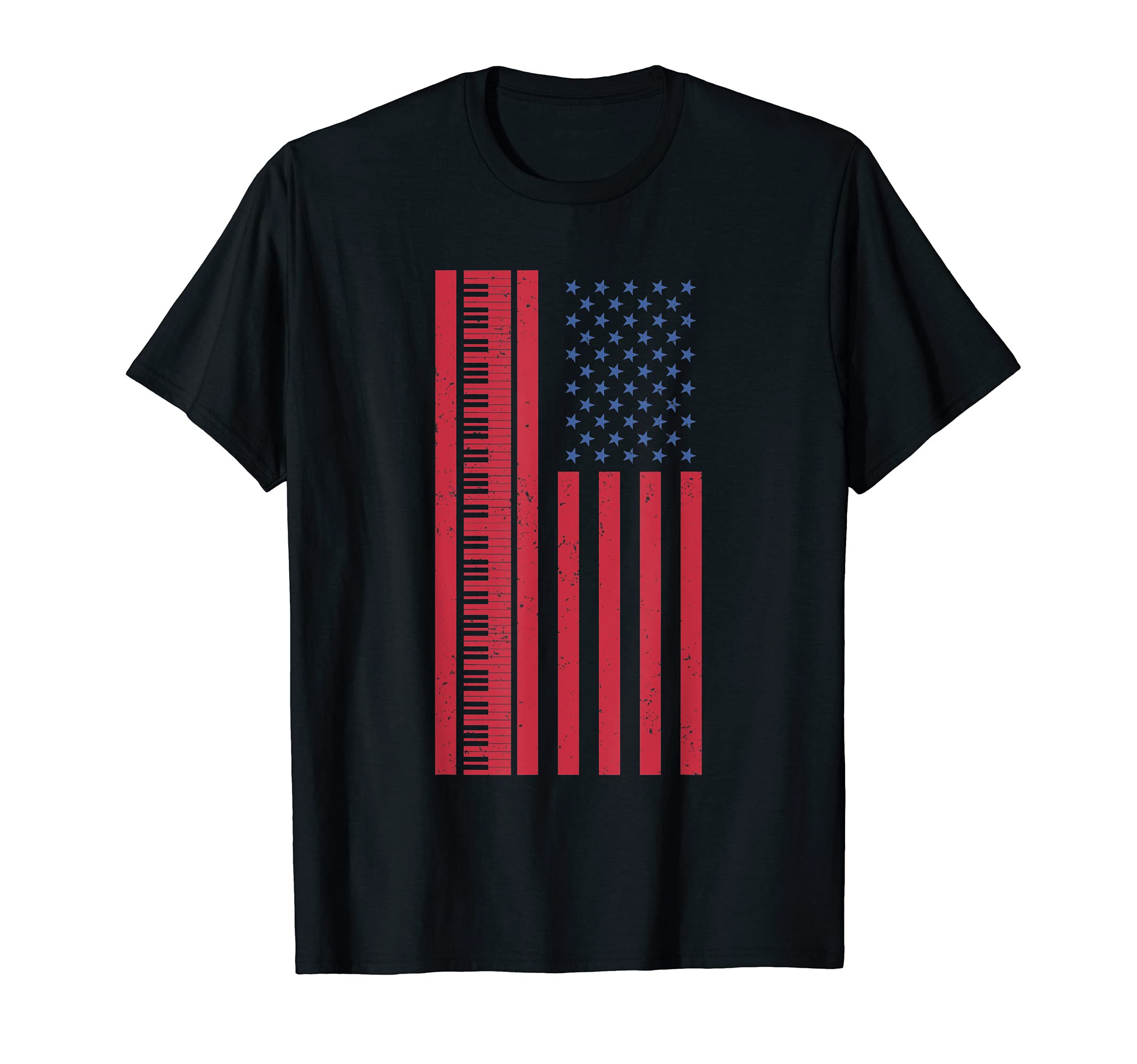 US Flag Keyboard Proud American Pianist Musician Piano T-Shirt