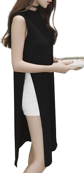 Amazon Co Jp Elpis レディース ノースリーブ ワンピース サイド スリット セクシー ニット フリーサイズ 2色 ブラック 服 ファッション小物