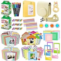 Xpix 135Pc. Fujifilm Instax Mini 8/8+ (Beige) Accessory Kit &ndash; includes 40 Instax Film, Case, Album, selfie mirror, 4 colored close up filters, 40 film frames, 12 color markers & Complete Bundle