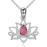 YAFEINI Lotus Necklace Sterling Silver Birthstone Pendant Lotus Jewelry Mothers Day Birthday Gifts for Women