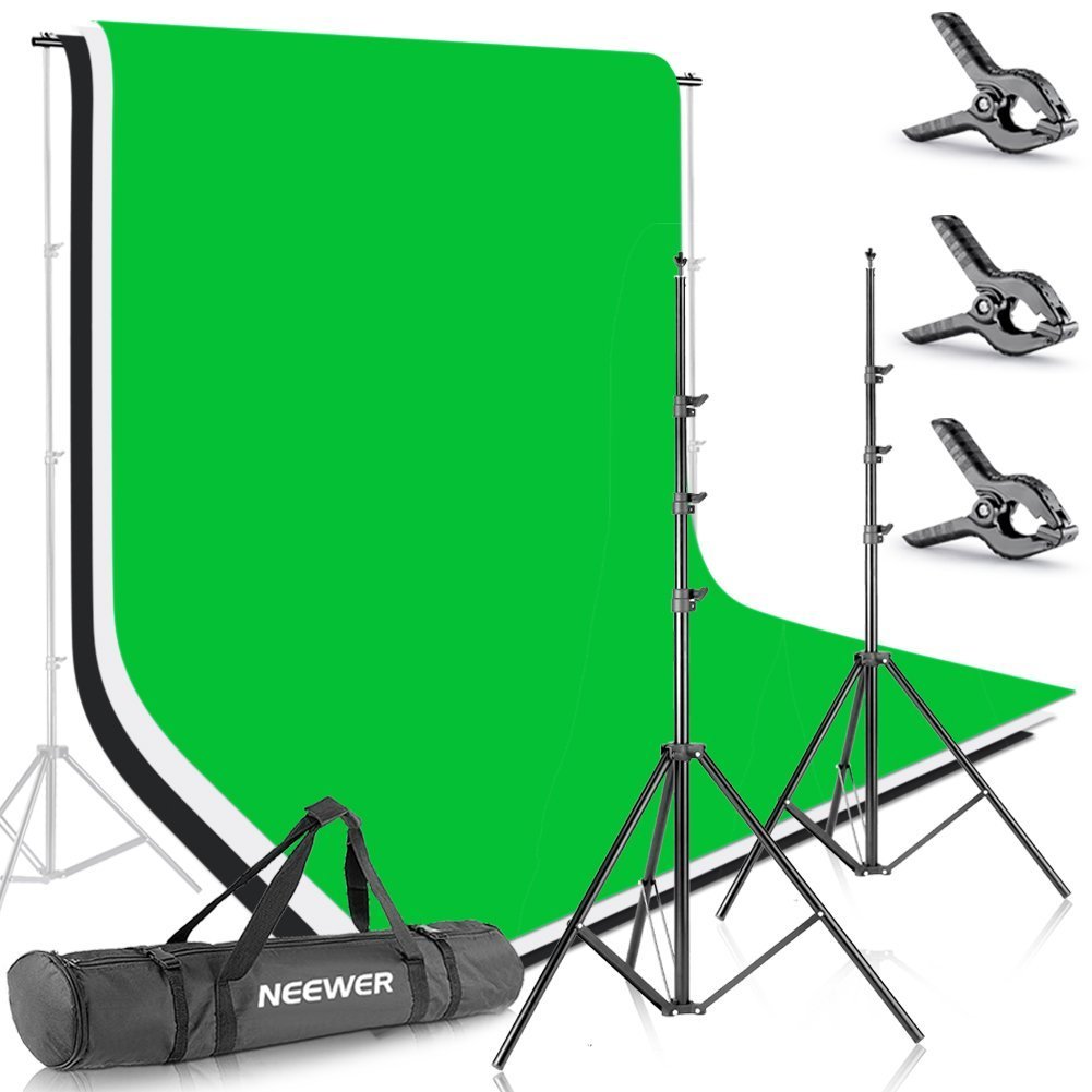 Neewer® 8.5ft*10ft/2.6M*3M Background Stand Support System with 6ft*9ft/1.8M*2.8M Backdrop (White,Black,Green) for Portrait, Product Photography and Video Shooting