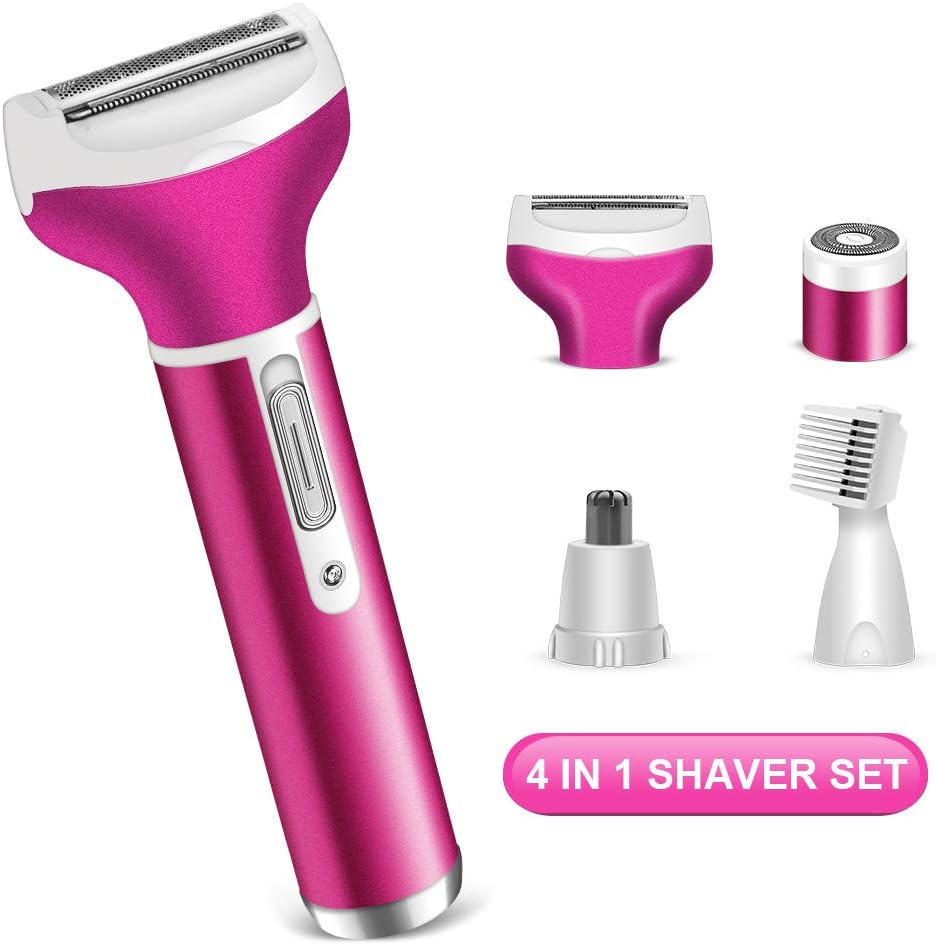 LEMBO DIRECT Electric Shaver for Women, Electric Razor, 4 In 1 Rechargeable Cordless Waterproof Lady Epilator & Personal Groomer Trimmer Body Hair Removal for Bikini, Legs, Face, Underarms, Wet & Dry