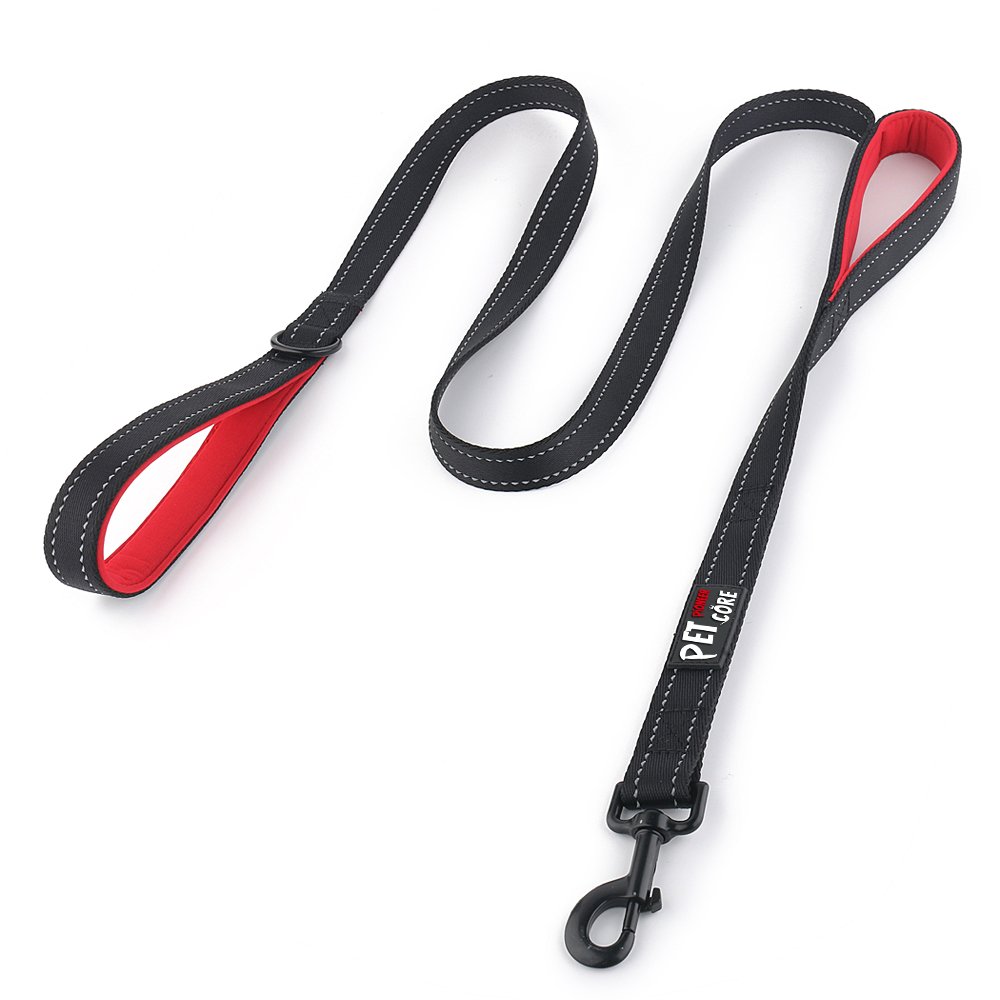 Pioneer Petcore Dog Lead 6ft Long,Traffic Padded Two Handle,Heavy Duty,Reflective Double Handles Lead for Control Safety Training,Leads for Large Dogs or Medium Dogs,Dual Handles Leashes(Black)