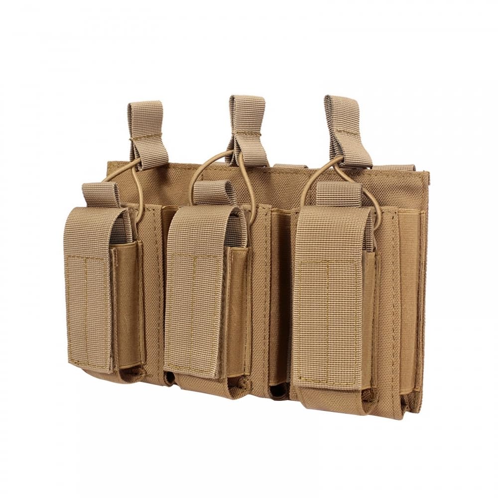 Tactical MOLLE Triple Mag Pouch,Elastic Nylon Rifle Open-Top Magazines Pouch for 5.56 .223 Magazines
