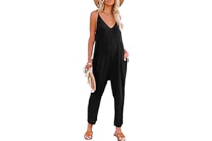 AlvaQ Jumpsuits for Women Casual Spring Clothes Sleeveless Loose Spaghetti Strap Overalls Jumpers with Pockets 2024