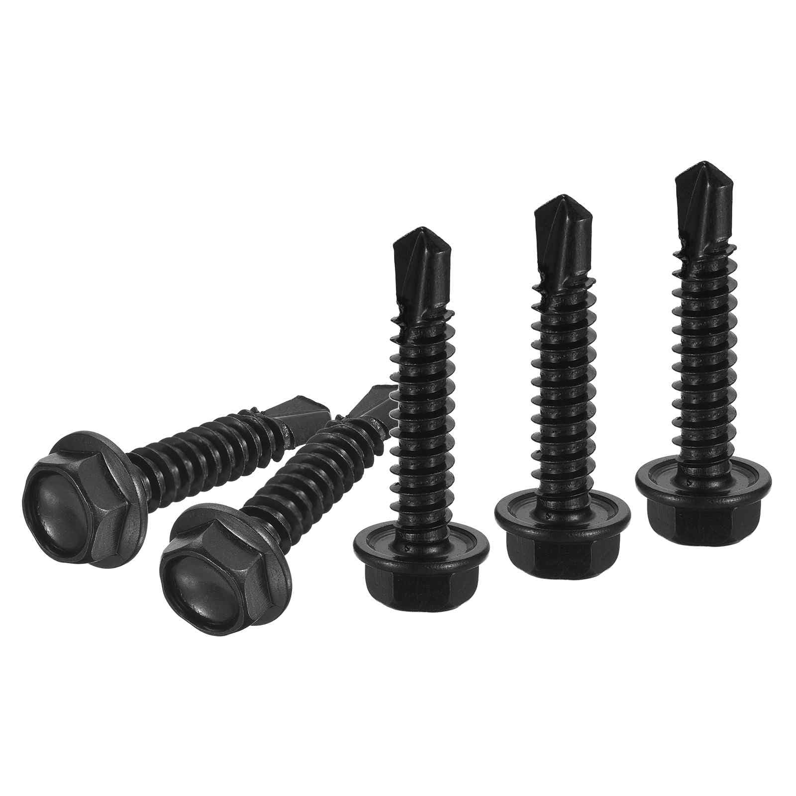 DTGN #14x1-1/4" Hex Washer Head Self Drilling Screws - 100Pack - Good for Machine - 410 Stainless Steel Black Oxide - Self Tapping Sheet Metal Screws — image 1