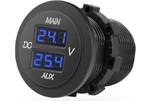 MNJ Motor LED Digital Double Voltmeter, DC 12-24V Dual Voltage Meter, Round Panel Voltmeter Voltage Monitor, Car Digital Volt