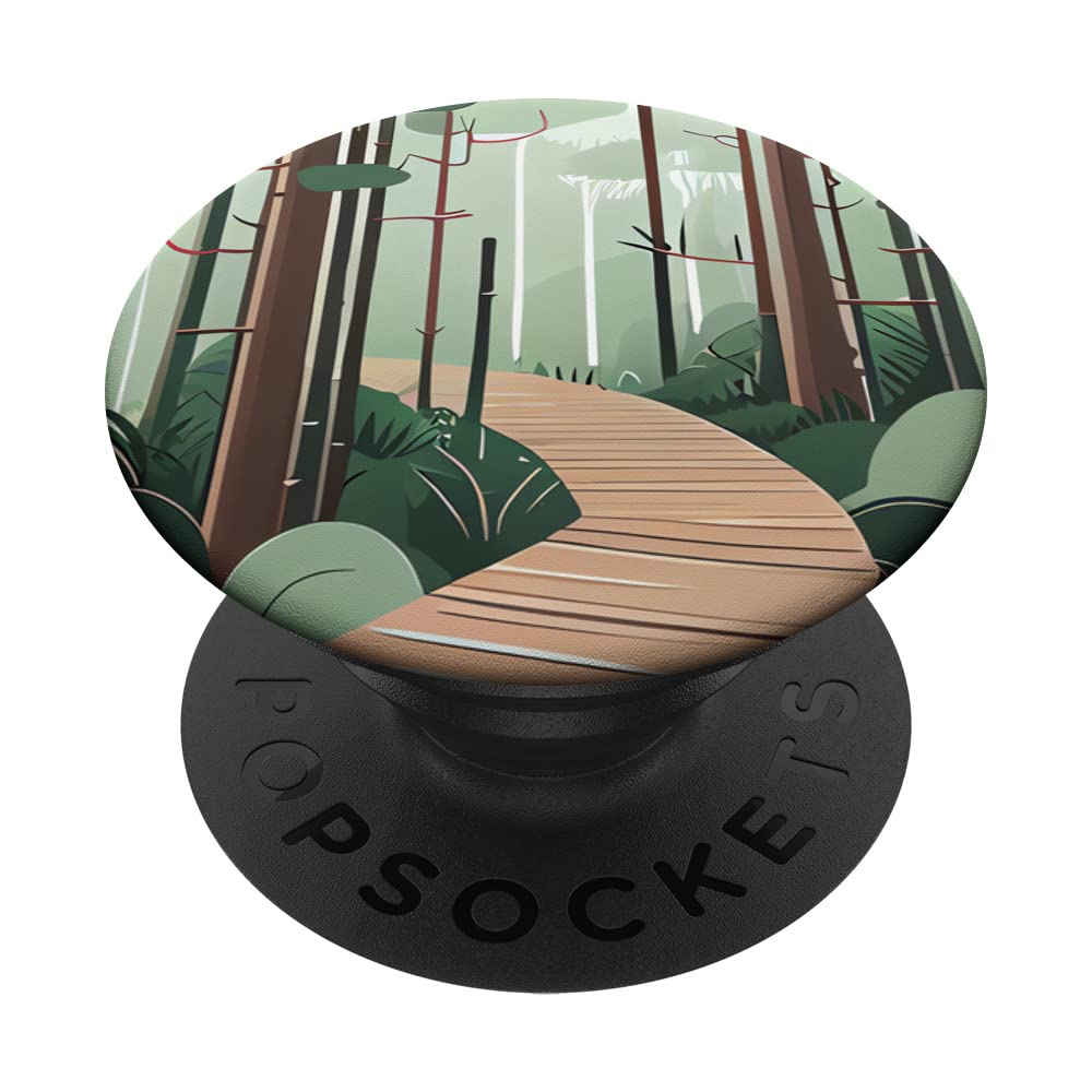 wooden bridge through the bamboo tree forest PopSockets Swappable PopGrip