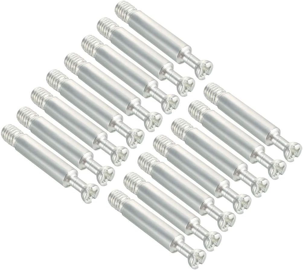 sourcing map Furniture Connecting Fitting 6mm Dia Thread Bolts Dowels Screws 15 Pcs, Silver, 6mmx40mm,15pcs
