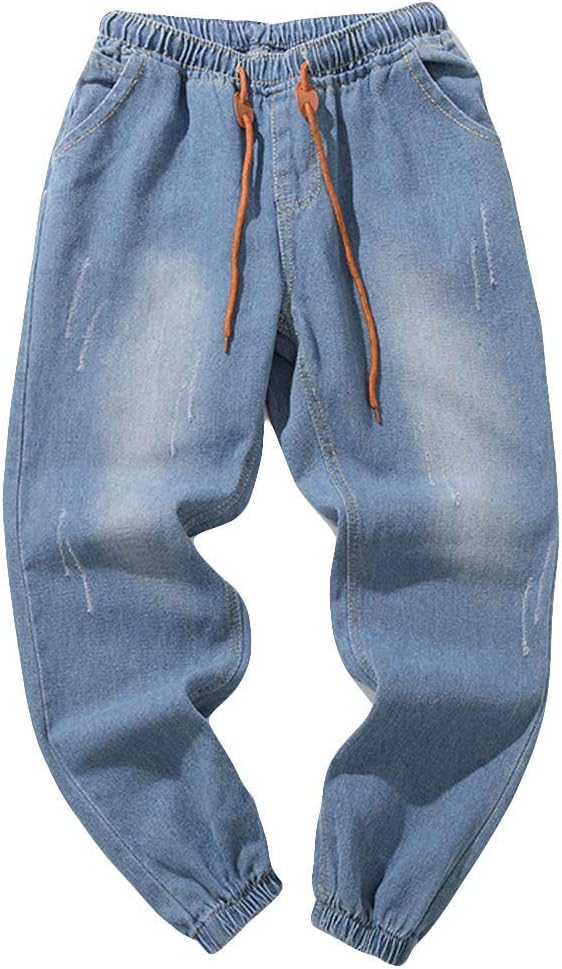 SANFASHION Men's Casual Autumn Denim Cotton Vintage Wash Hip Hop Work Trousers Jeans Pants