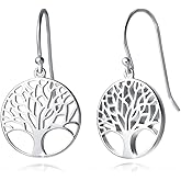 Agvana Sterling Silver Tree of Life Earrings for Women Family Tree Dangle Drop Earrings Anniversary Jewelry Birthday Gifts for Women Mom Lady Wife Lover Grandma Her, Diameter 0.6”