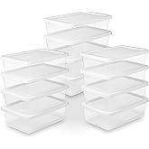 Sterilite Storage Box Stackable Tote, White, 12 Quart, 12 Pack | Clear Plastic Container with Secure Snapping Lids for Home and Office Organization