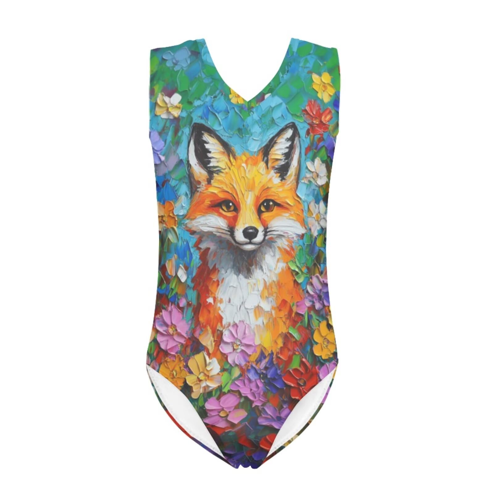 Photo 1 of ORGYPET Girls Bathing Suits Size 12-14 Fancy Fox Teen One Piece Swimsuit V Neck Kids Gymnastics Leotard Colorful Tween Girls Swimsuits Swim Suit Teen for Pool Party
