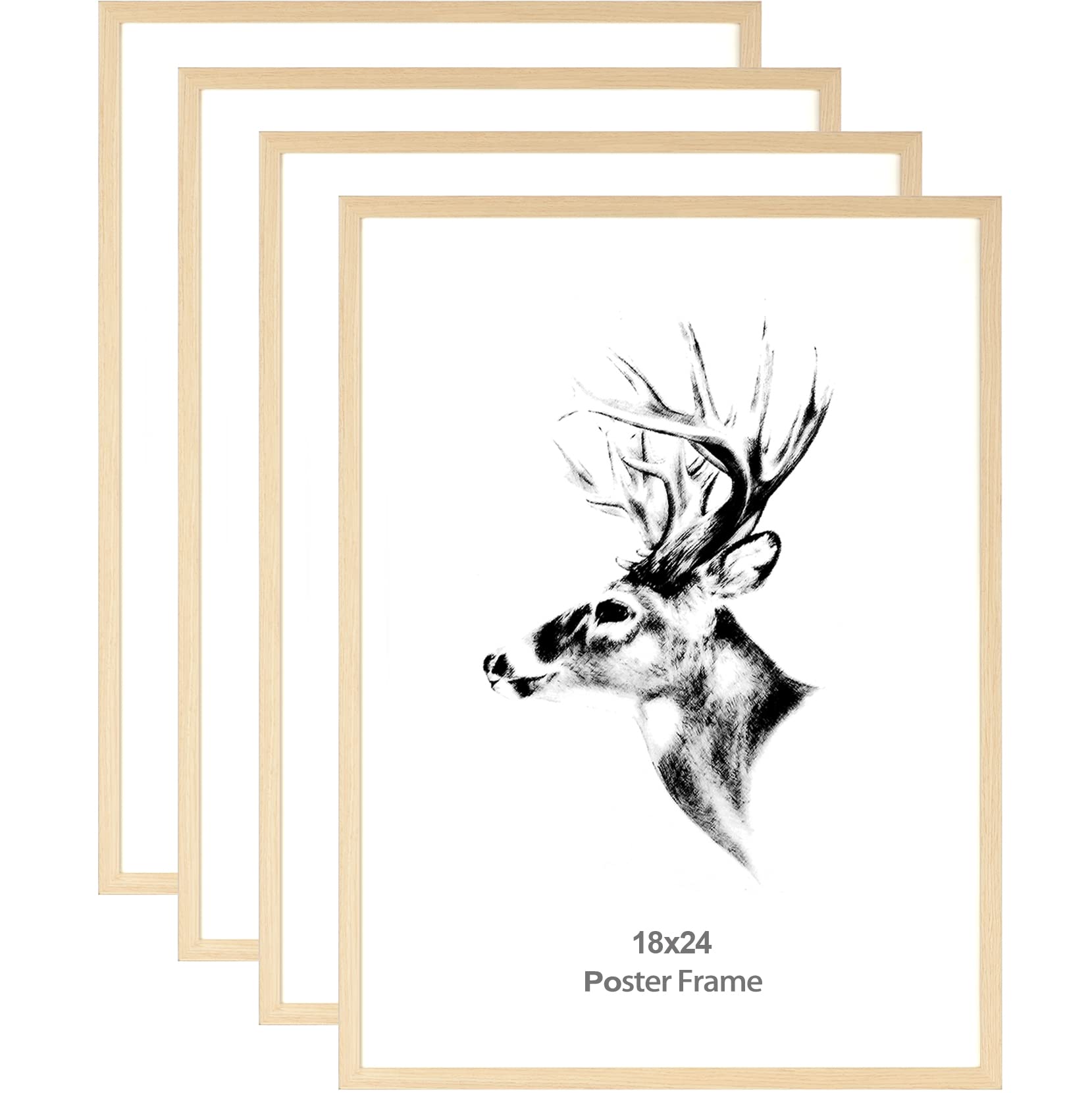 Photo 1 of (only one) Yaetm 18x24 Poster Frame Set of 4, Natural Solid Oak Wood Frame 18x24 for Photos, Posters & Art Prints